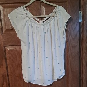 LC Lauren Conrad Cream Cap-Sleeve Floral Dot Blouse